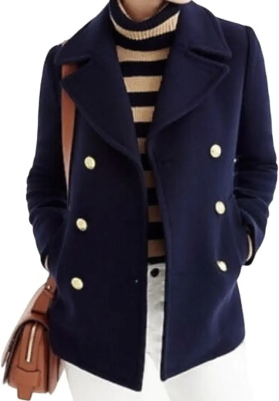 J. Crew Majesty Stadium Wool Peacoat Nello Gori Gold Button Navy Blue NWT P6